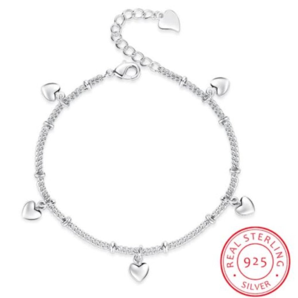 Dainty 925 Sterling Silver Heart Bracelet - Picture 2 of 7
